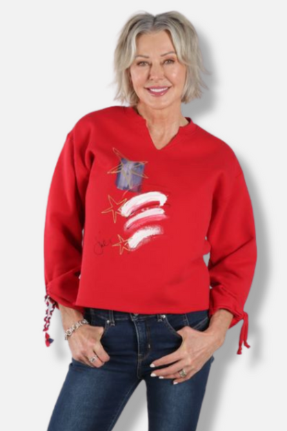 Crop Tie Pullover - Red Flag