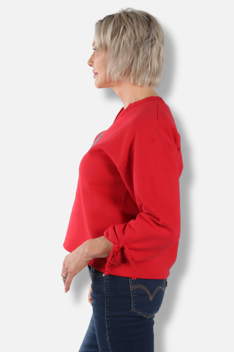 Crop Tie Pullover - Red Flag