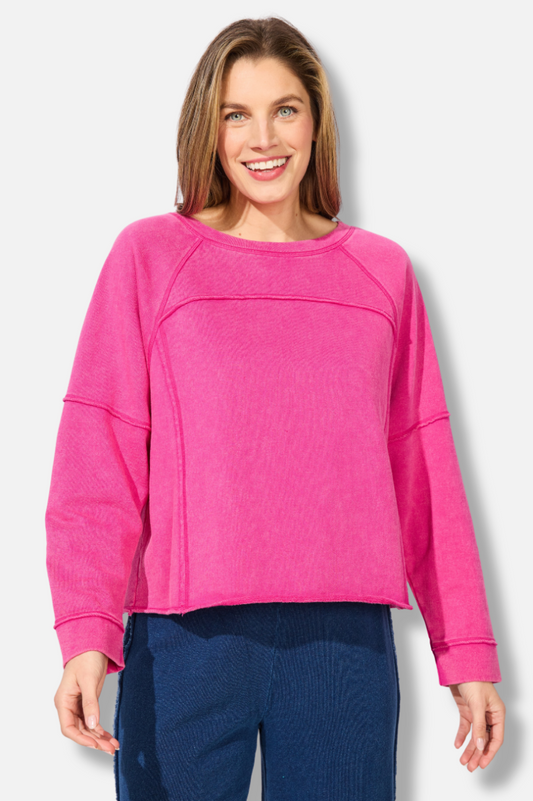 Weekend Raglan Crew - Fuchsia
