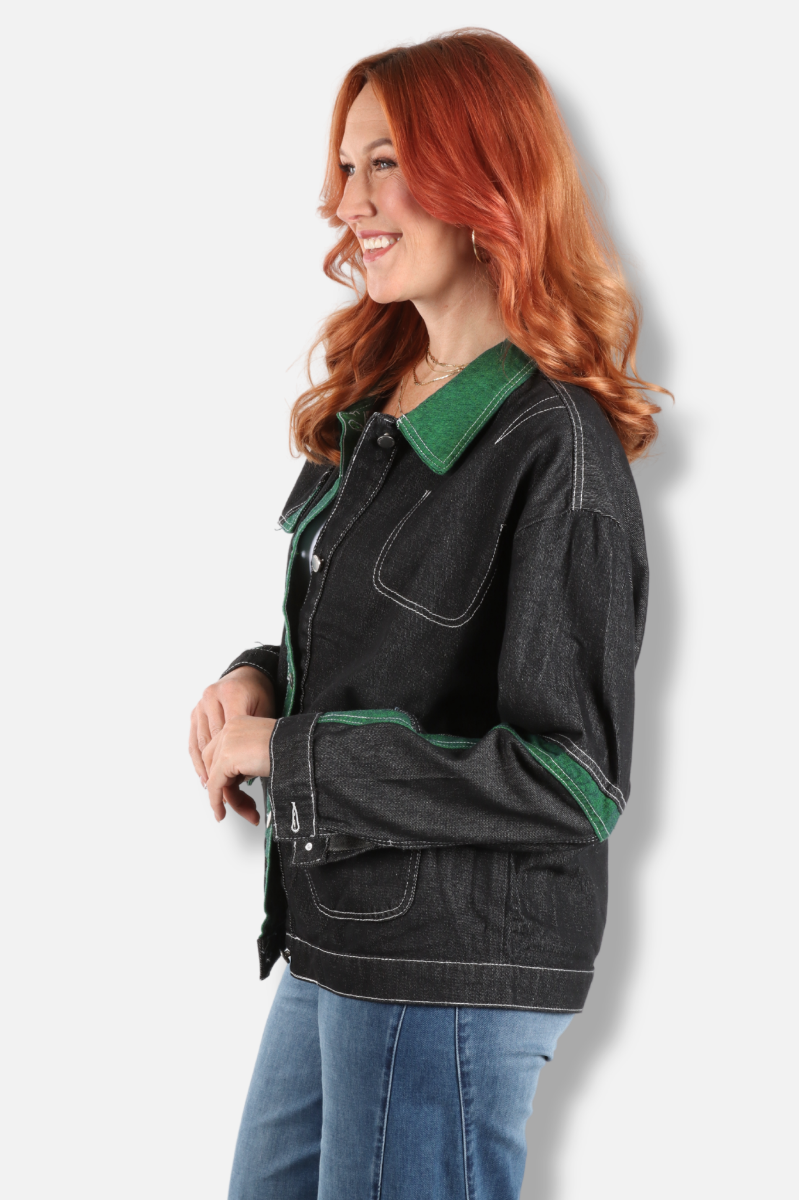 Color Block Patchwork Jacket - Denim 