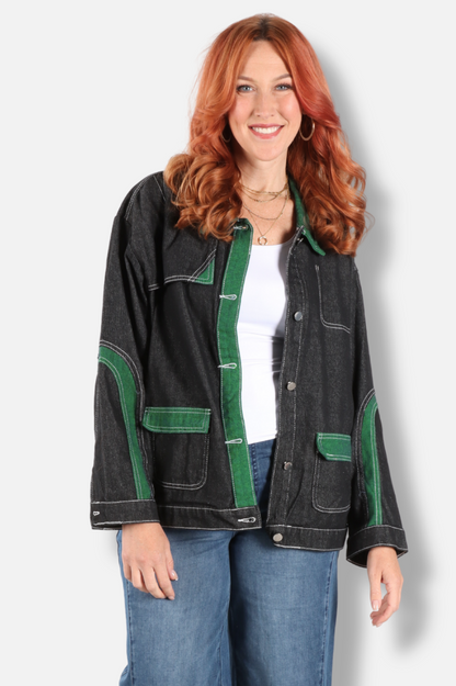 Color Block Patchwork Jacket - Denim 
