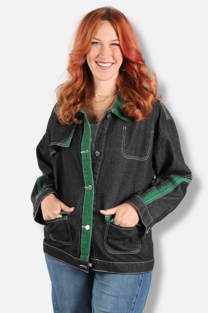 Color Block Patchwork Jacket - Denim 
