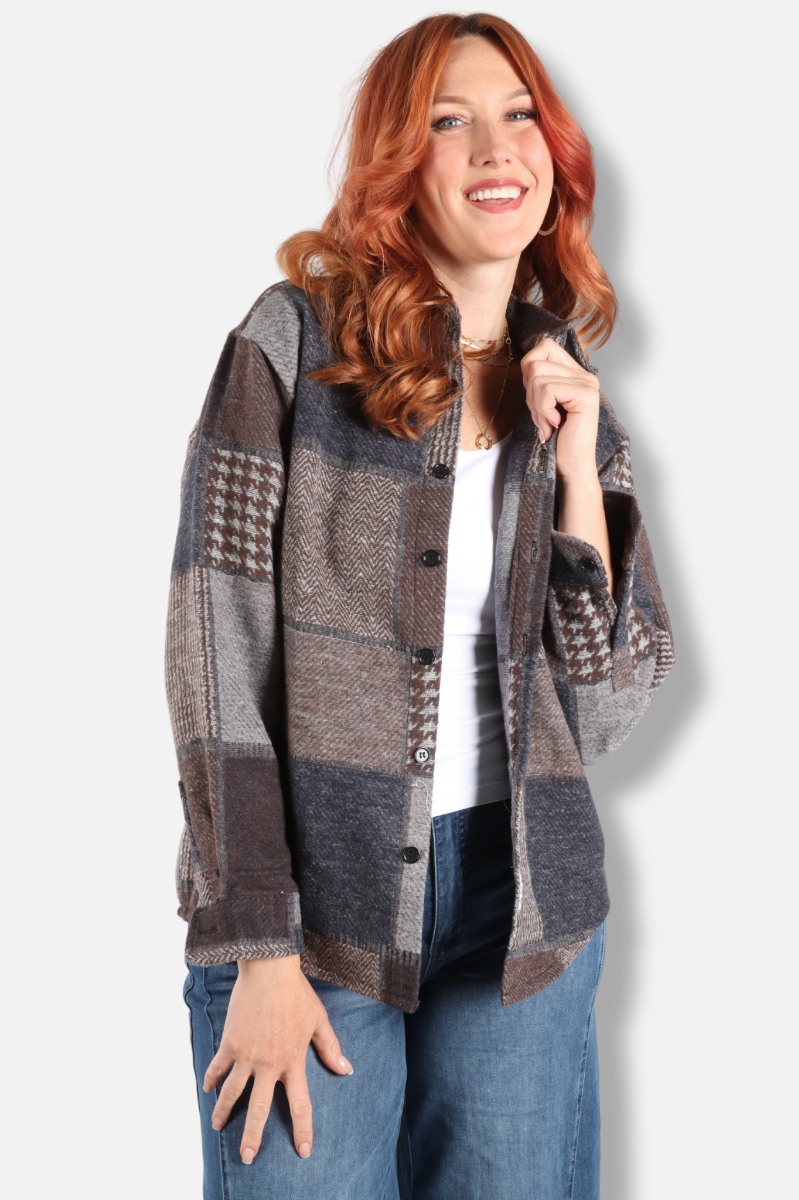 Patchwork Tweed Jacket - Brown