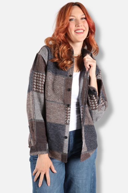 Patchwork Tweed Jacket - Brown