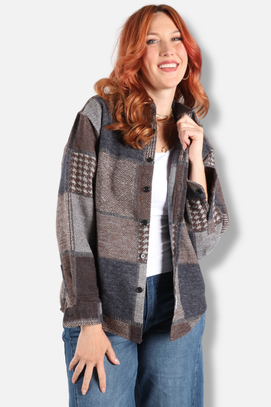 Patchwork Tweed Jacket - Brown