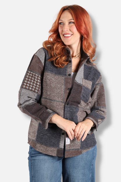 Patchwork Tweed Jacket - Brown