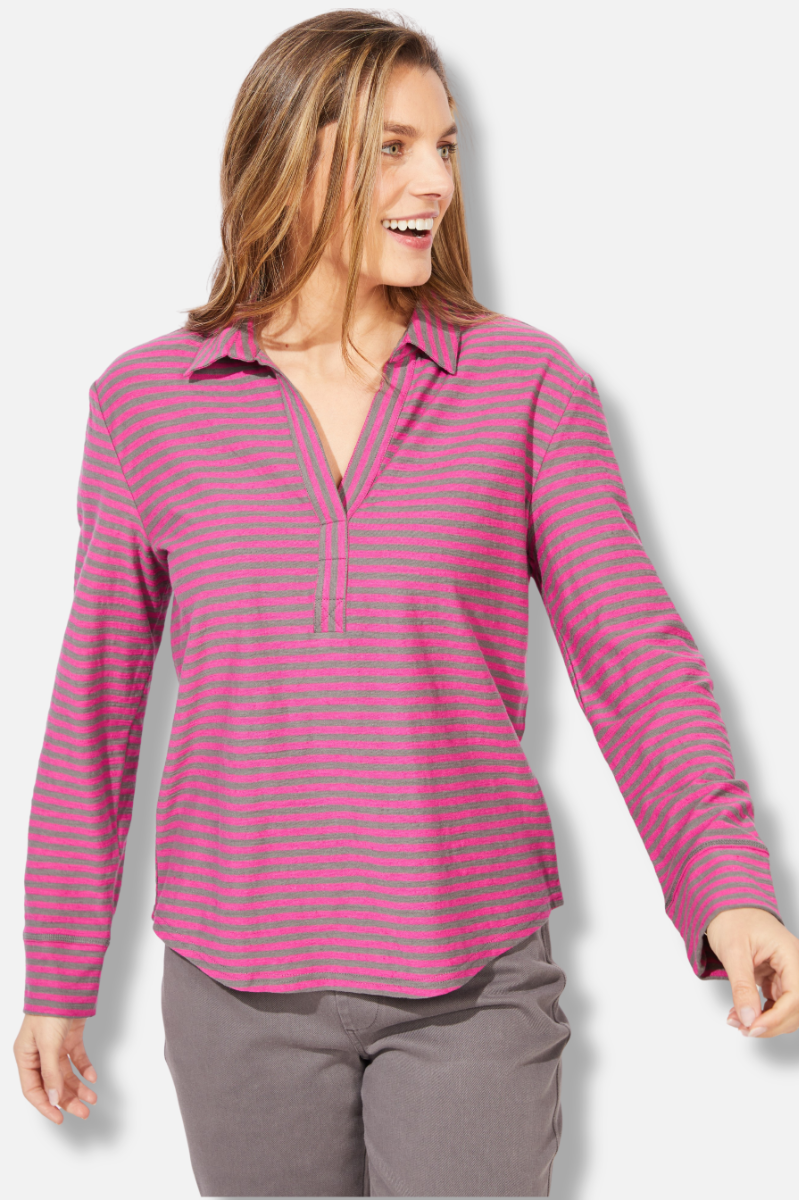 Primo Split Neck Top - Fuchsia 