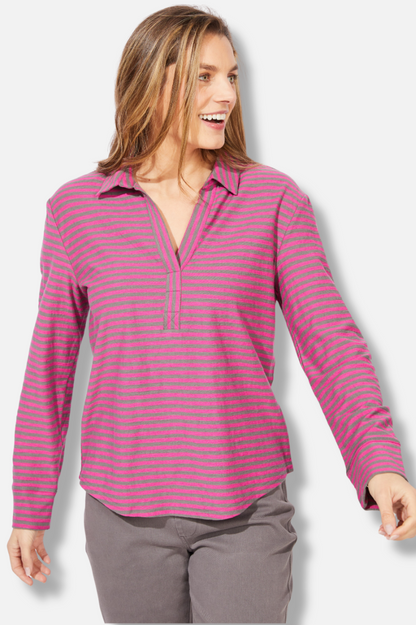 Primo Split Neck Top - Fuchsia 