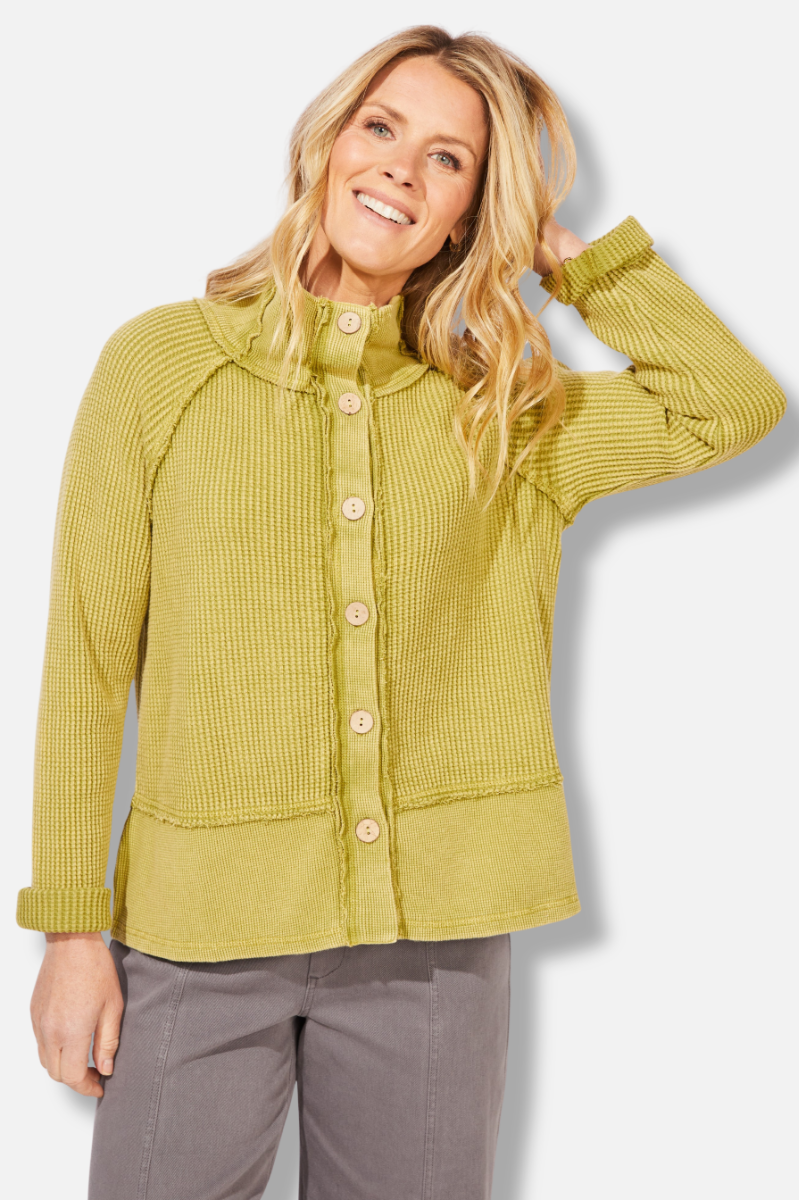 Button Mock Neck Jacket - Citron 