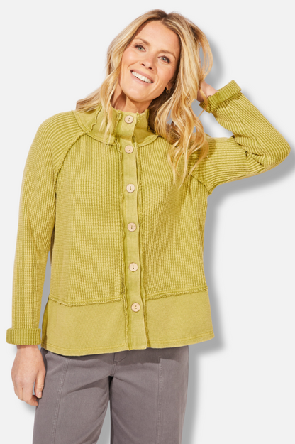 Button Mock Neck Jacket - Citron 