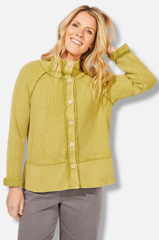 Button Mock Neck Jacket - Citron 