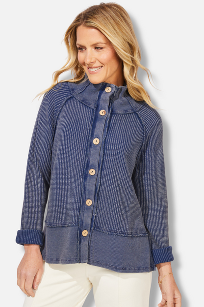 Button Mock Neck Jacket - Medium Wash 