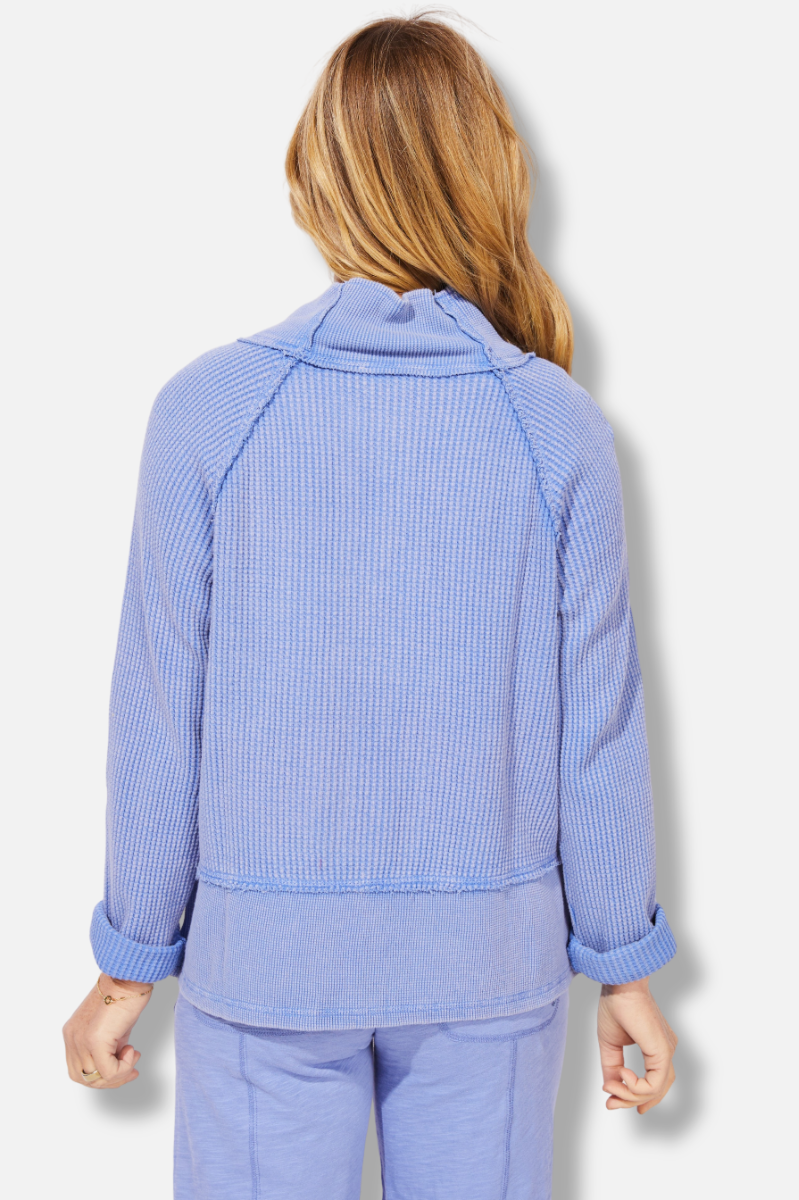 Button Mock Neck Jacket - Baja Blue 