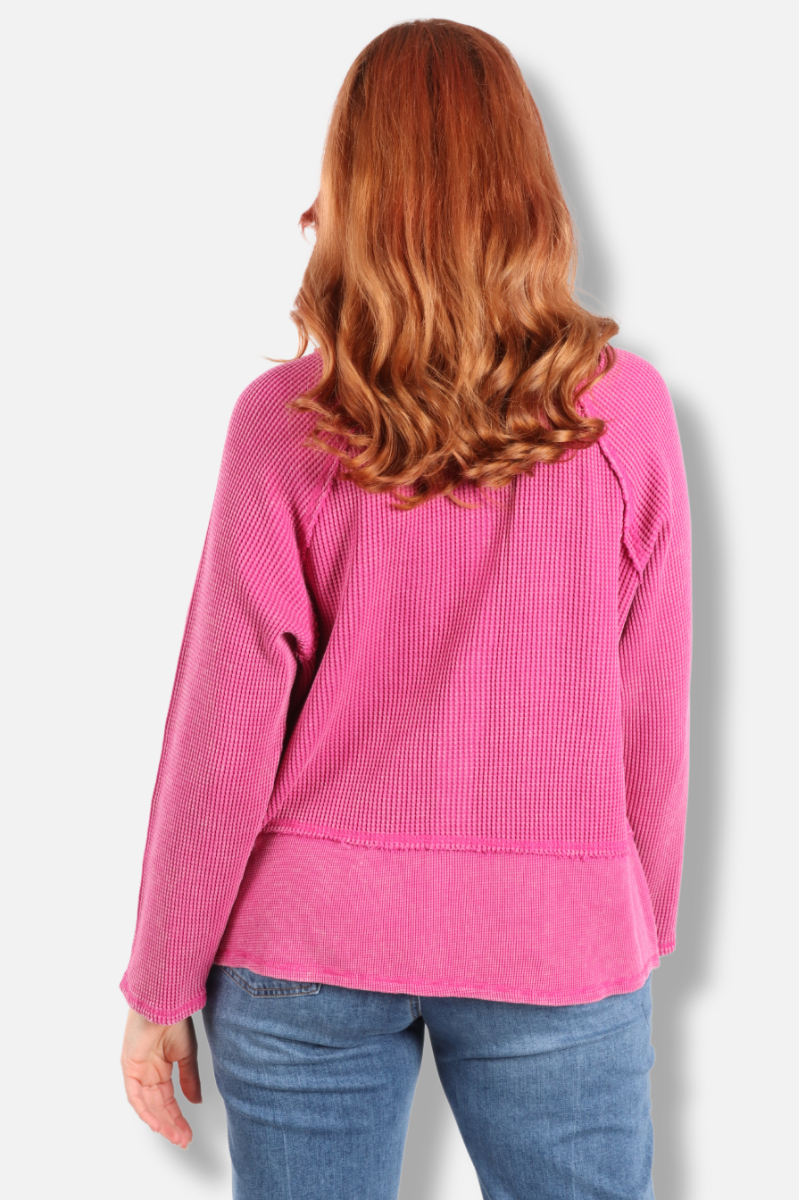 Button Mock Neck Jacket - Fuchsia 