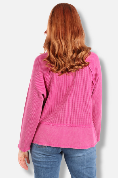 Button Mock Neck Jacket - Fuchsia 