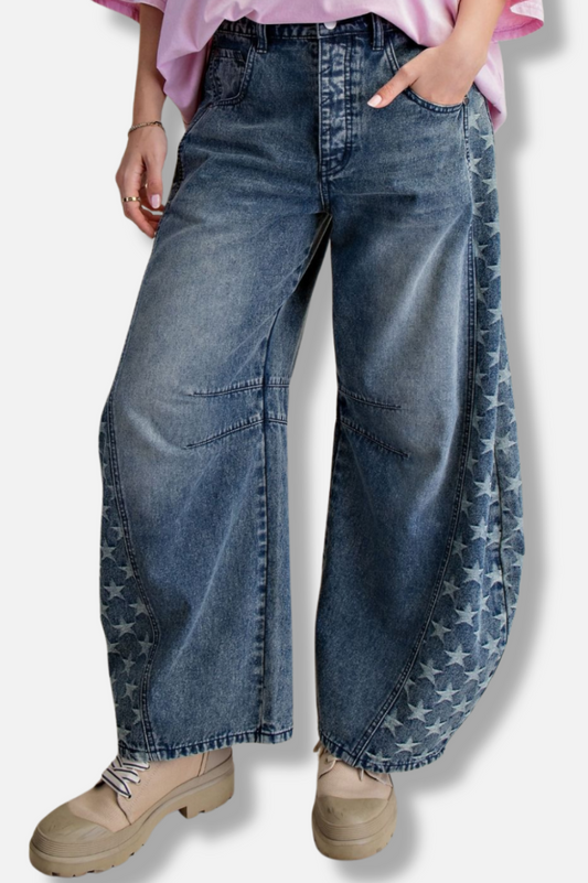 Star Barrel Jean - Washed Denim