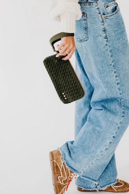 Suede Emma Woven Clutch Wristlet - Olive 