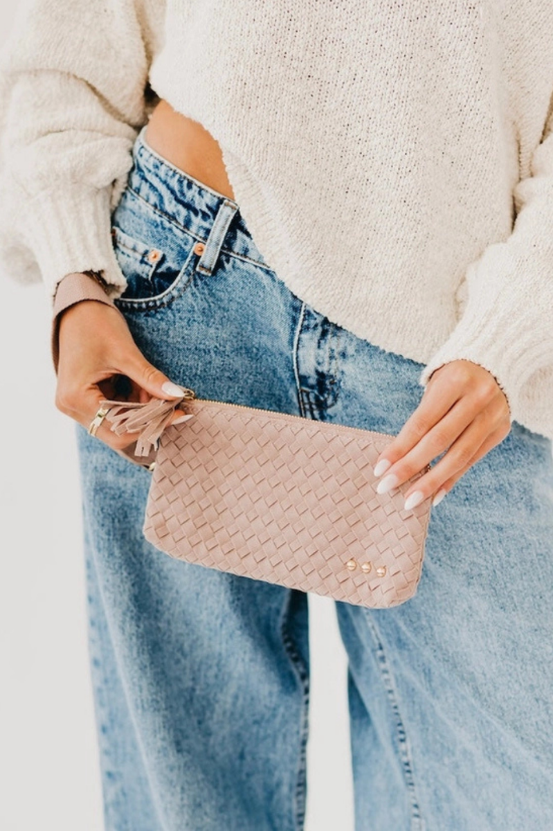 Suede Emma Woven Clutch Wristlet - Primrose