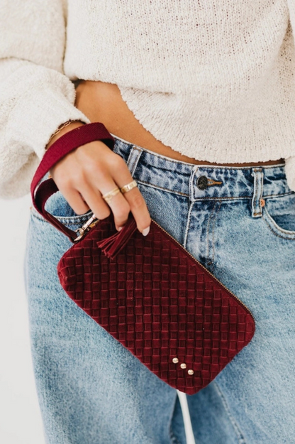 Suede Emma Woven Clutch Wristlet - Burgundy