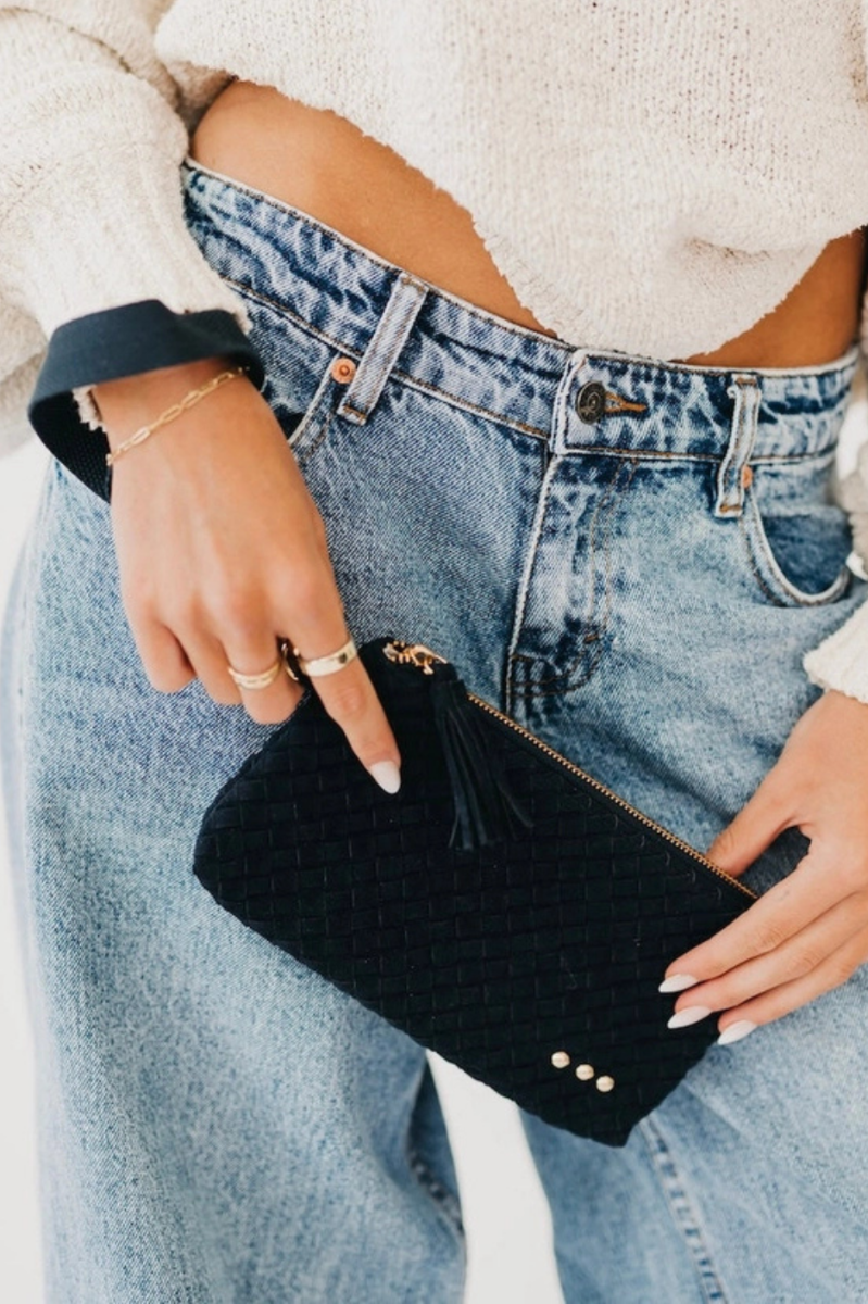 Suede Emma Woven Clutch Wristlet - Navy