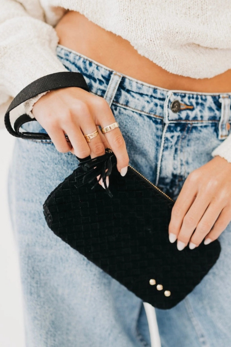 Suede Emma Woven Clutch Wristlet - Black 
