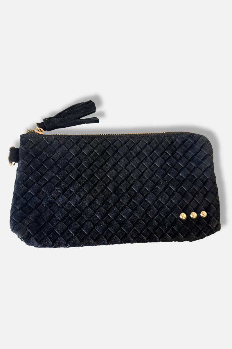 Suede Emma Woven Clutch Wristlet - Black 