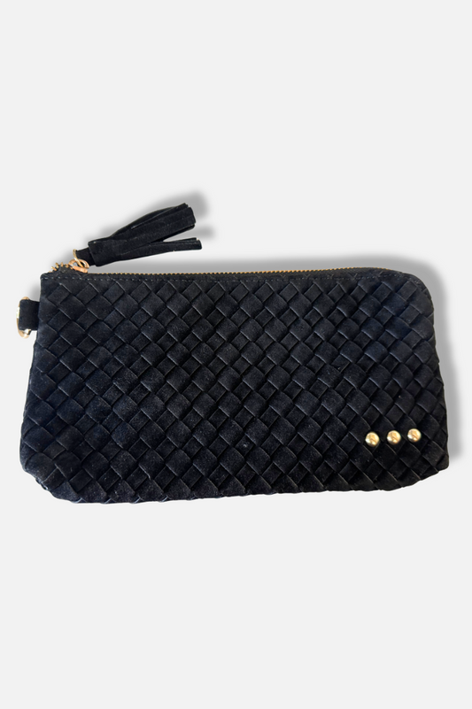 Suede Emma Woven Clutch Wristlet - Black 
