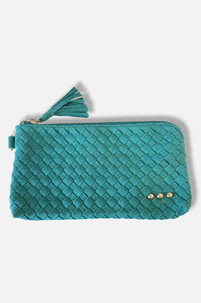 Suede Emma Woven Clutch Wristlet - Teal