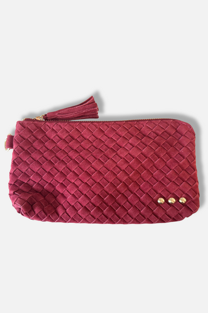 Suede Emma Woven Clutch Wristlet - Burgundy