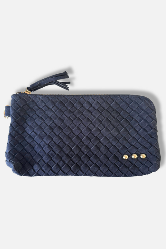 Suede Emma Woven Clutch Wristlet - Navy