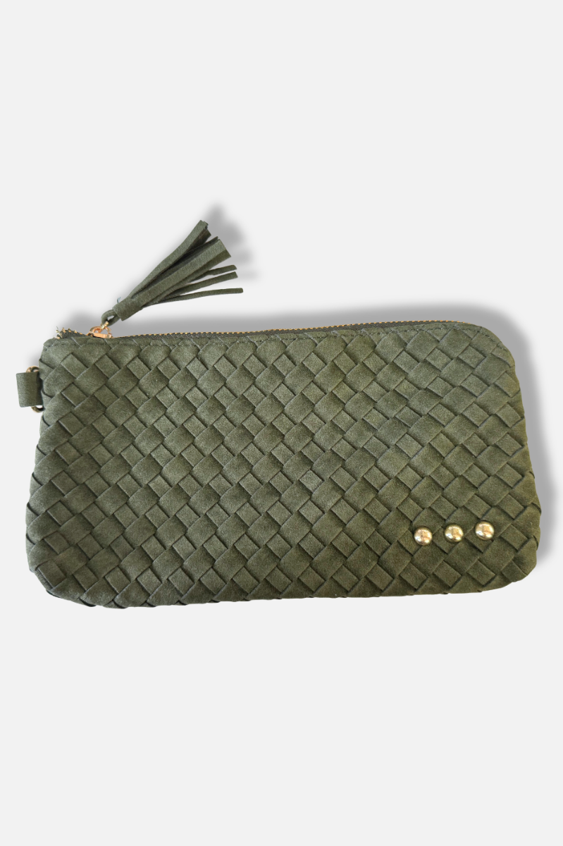 Suede Emma Woven Clutch Wristlet - Olive 