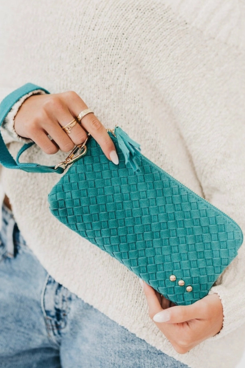 Suede Emma Woven Clutch Wristlet - Teal