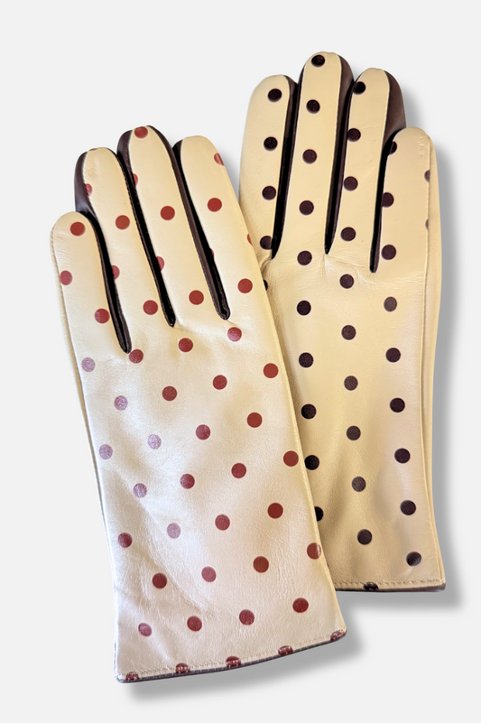 Nyla Dotted Leather Gloves - Beige & Brown 