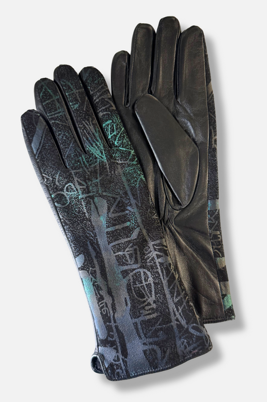Graffiti Art Leather Glove - Black 