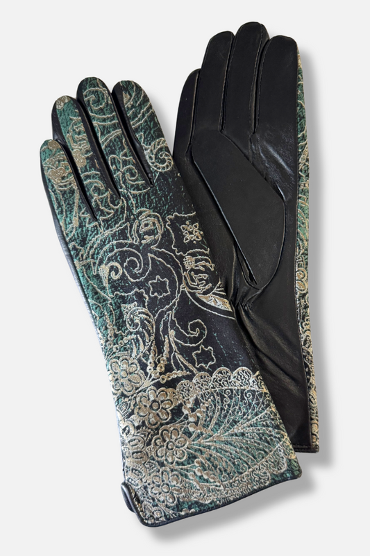 Kehlani Metallic Leather Glove - Black & Green 