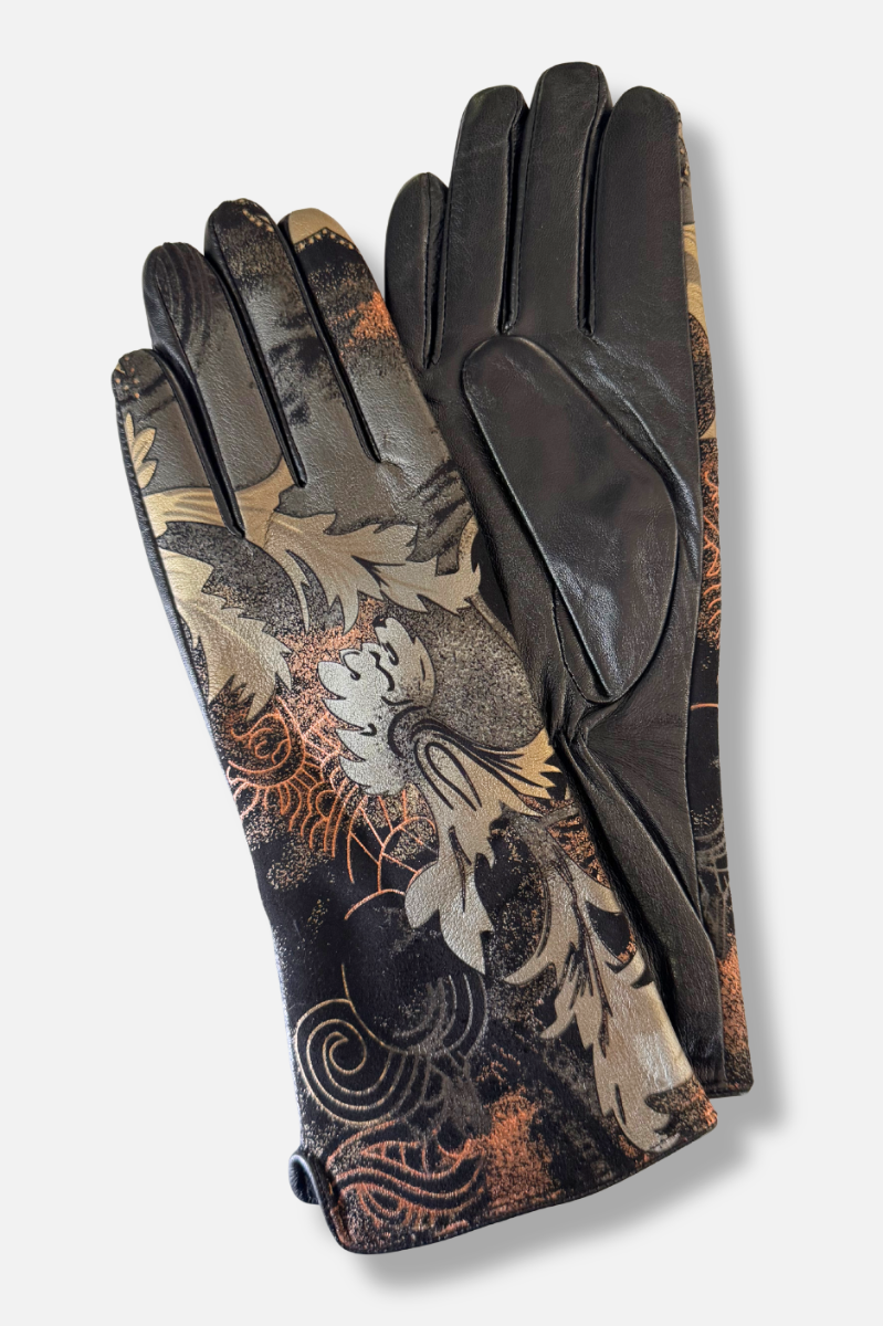 Mercato Printed Leather Glove - Black & Gold 
