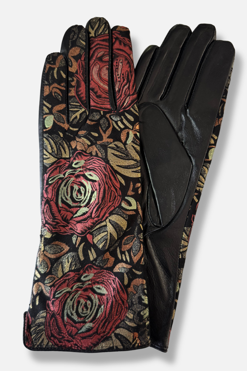 Phoebe Metallic Leather Glove - Red & Gold 
