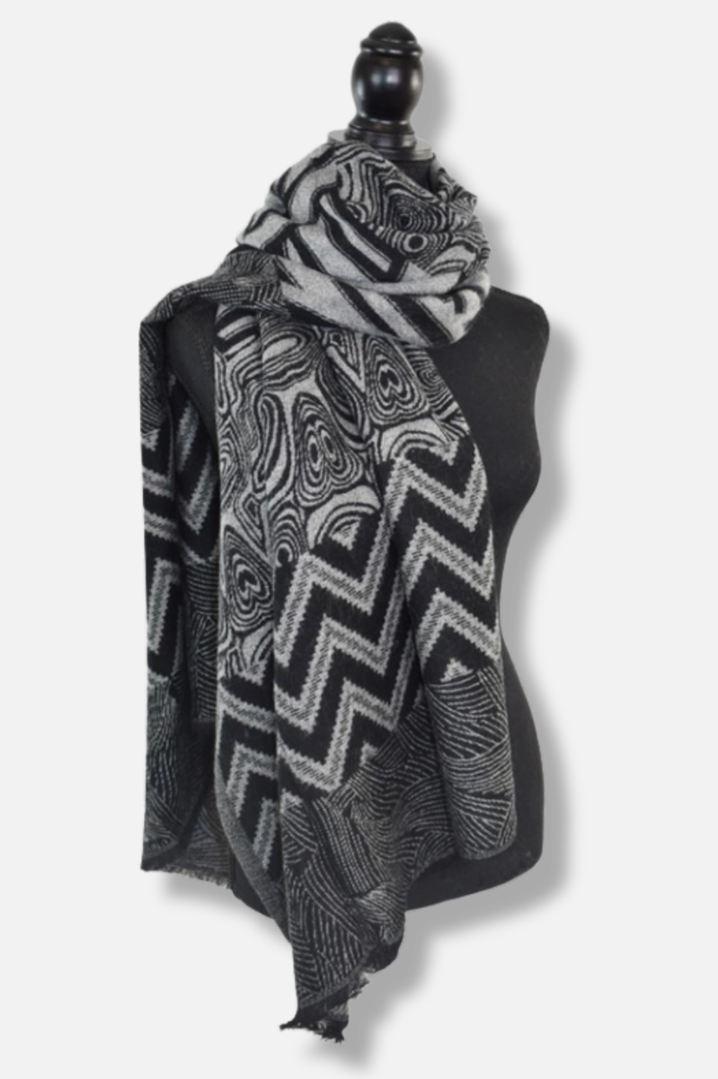 Muscat Mixed Geo Scarf - Black & Grey 