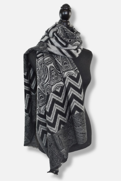 Muscat Mixed Geo Scarf - Black & Grey 