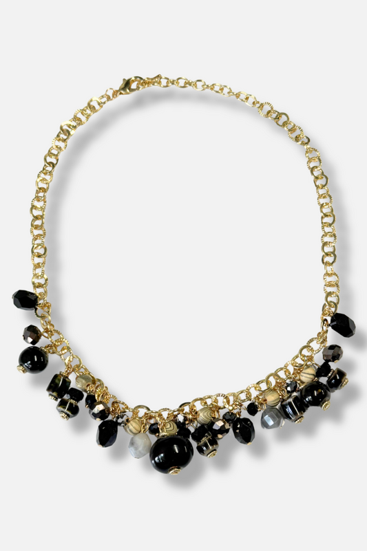 Marisol Beaded Charm Necklace - Black 