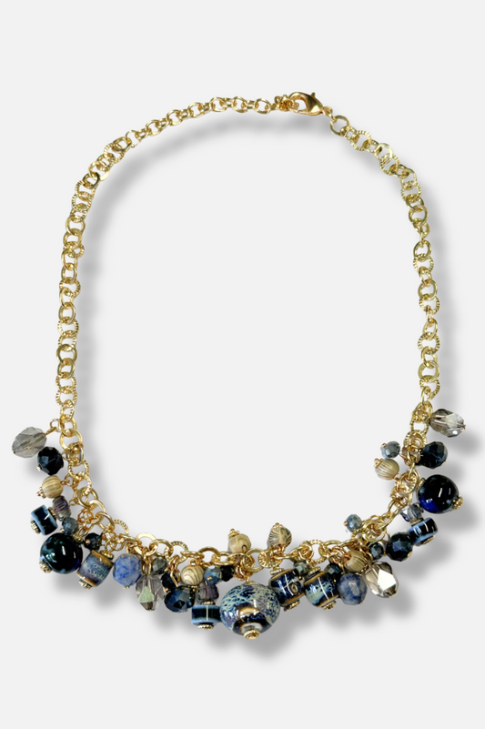 Marisol Beaded Charm Necklace - Blue 