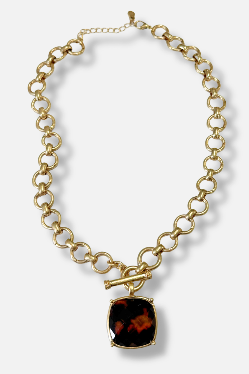Arden Stone Pendant Necklace - Brown 