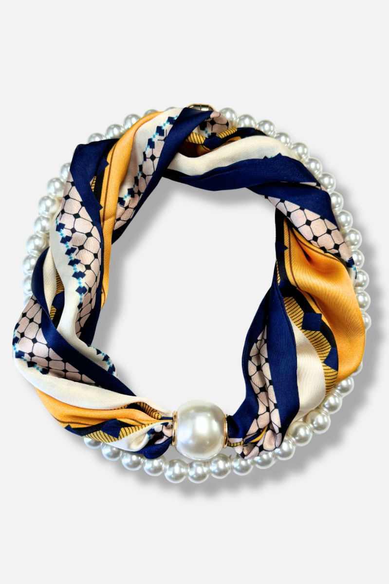 Vivienne Pearl Scarf Necklace - Blue & Yellow 