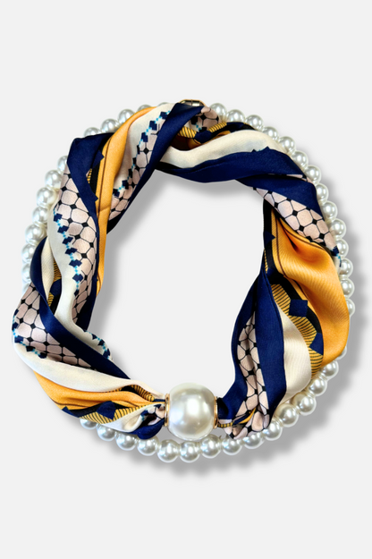 Vivienne Pearl Scarf Necklace - Blue & Yellow 