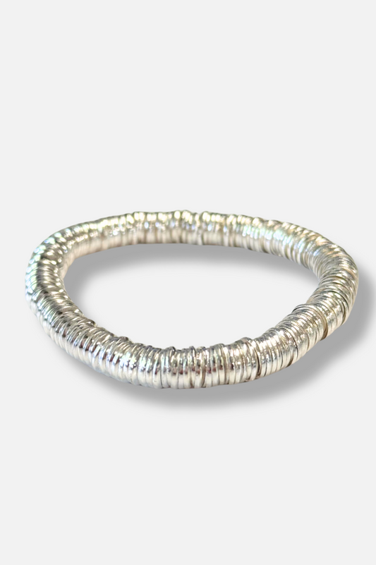 Metal Disc Stretch Bracelet - Silver 
