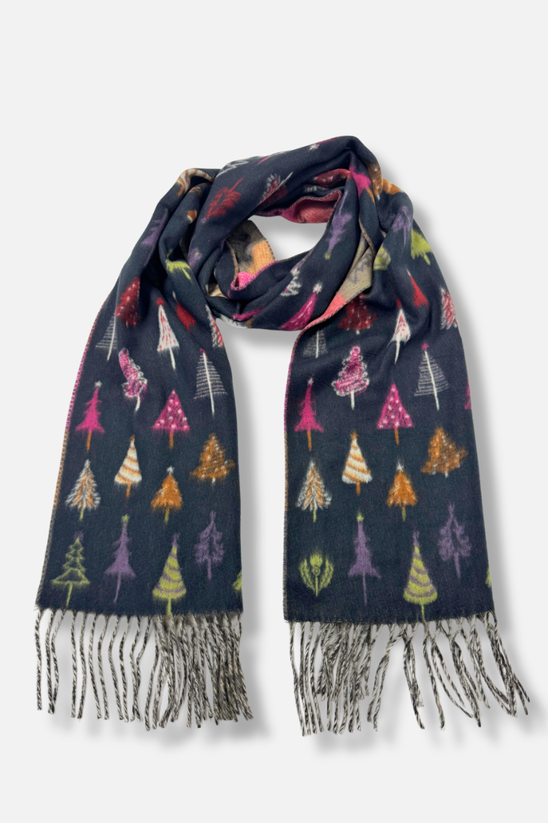 Colorful Tree Scarf - Navy 