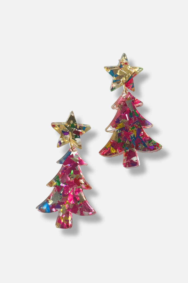 Star Christmas Tree Earring - Pink Confetti 