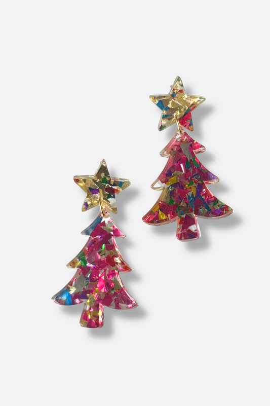 Star Christmas Tree Earring - Pink Confetti 