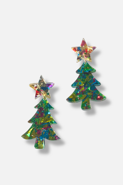 Star Christmas Tree Earring - Green Confetti 