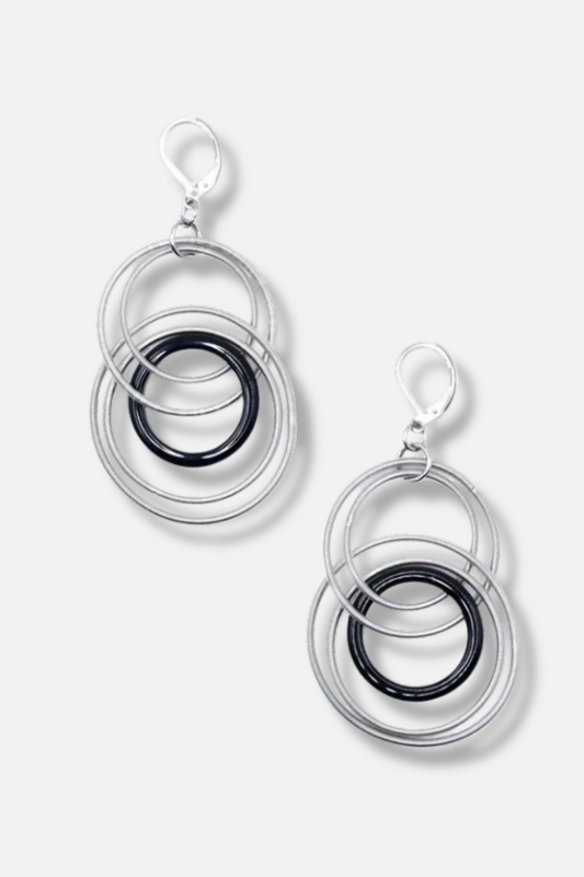 Resin Ring Earring - Silver & Black 